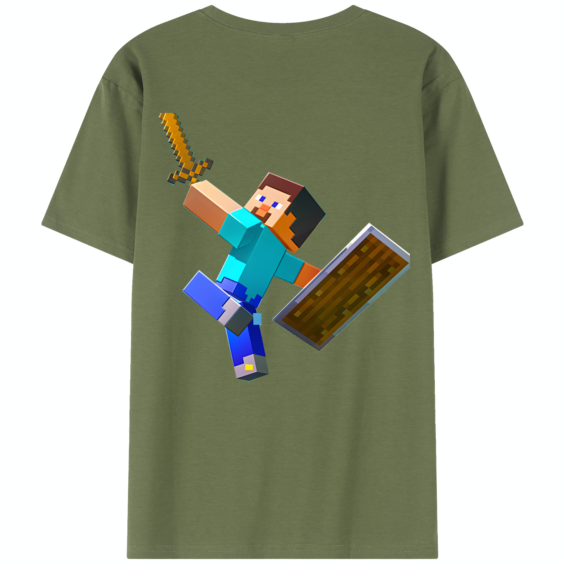 （画像用） マインクラフト ブロックの世界 Minecraft MC Block world 綿100％半袖Tシャツ（背面プリント）